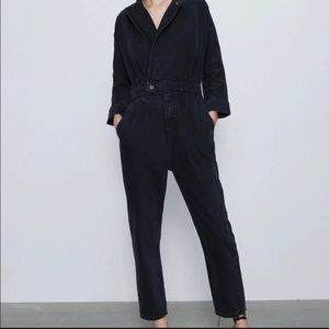 Zara Black Denim The Olivia Jumpsuit Size Small